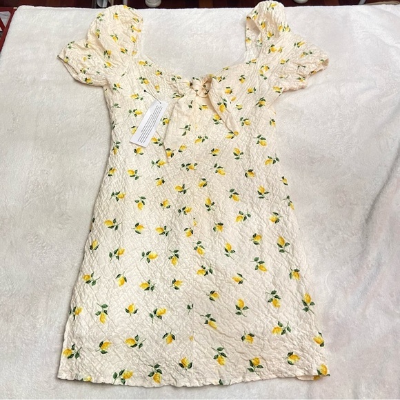 New! Topshop ruched front lemon mini dress textured cloth multi 28284 - Picture 5 of 14